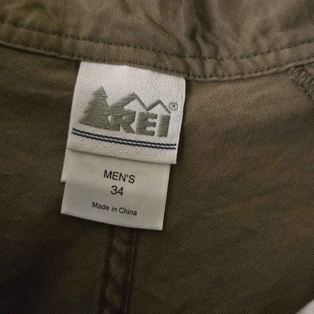 Vintage Y2K REI Mens Cargo Shorts Olive Green‎ Nylon Cotton Hiking Outdoor Sz 34